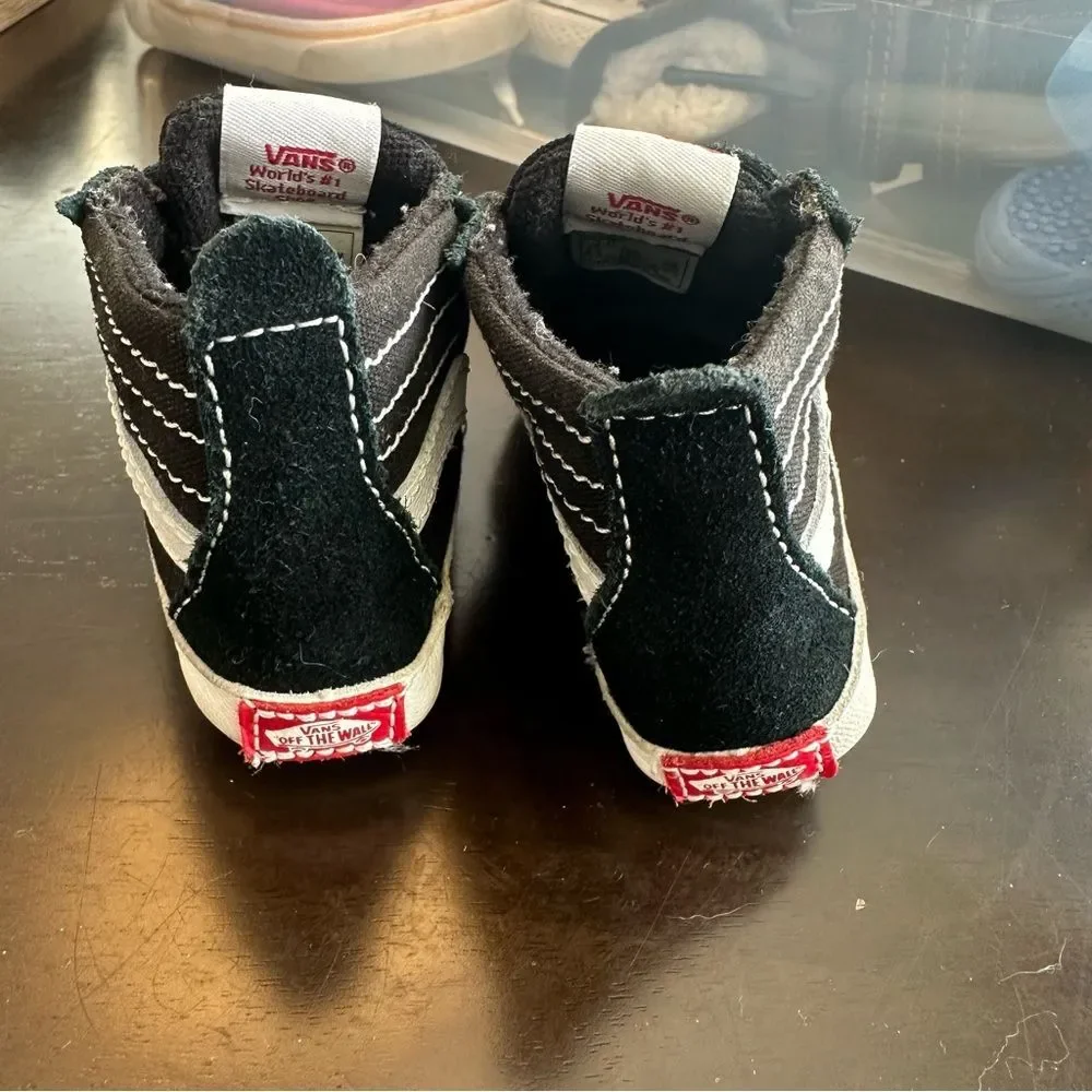 Vans Infant SK8-Hi Crib High Tops Soft Black White Baby Walker Shoes 3 3c